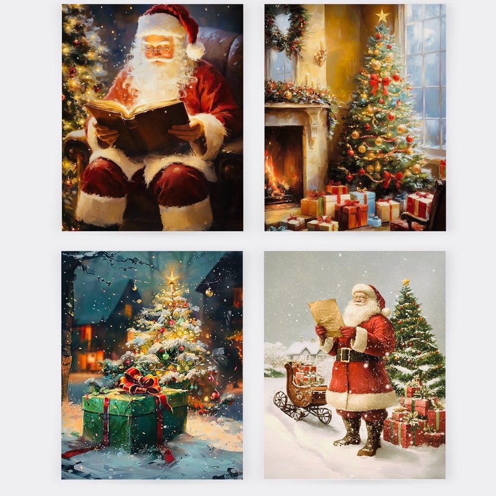 Set Of 4 Vintage Christmas Wall Art 12 x 16